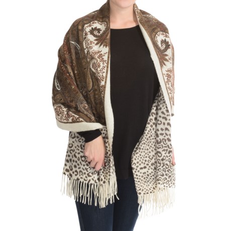 La Fiorentina Leopard and Snake Print Wool Wrap 70x28 Reversible For Women