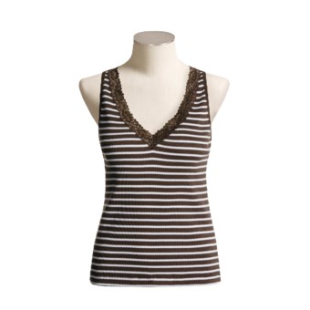 Lace-Trimmed Tank Top (For Women) in Coffee/White