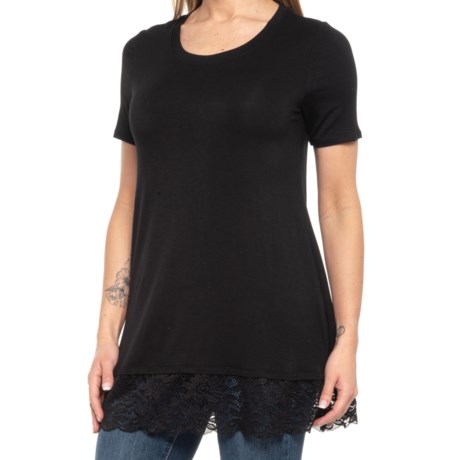 ROCK N ROLL COWGIRL Lace Tunic Shirt - Short Sleeve (For Women) - BLACK (L )