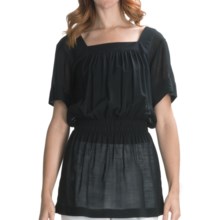 Lafayette 148 New York Crinkle Gauze Shirt - Wool, Short Sleeve (For Women) in Black - Closeouts