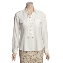 Lafayette 148 New York Lace-Up Blouse - Matte Silk, Long Sleeve (For Women) in Cloud - Closeouts
