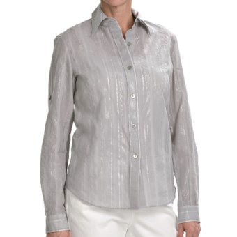 Lafayette 148 New York Shimmer Stripe Shirt - Long Sleeve (For Women) in Rain