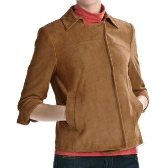 Lamb Suede Jacket - 3/4 Sleeve (For Women) in Luggage
