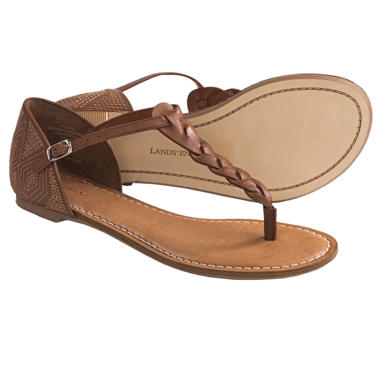 Landsâ€™ End Amelia Thong Sandals - Leather (For Women) in Luggage Tan