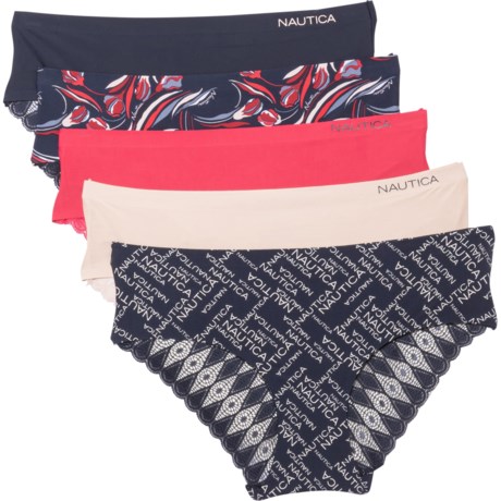 Nautica Laser-Cut Lace Trim Panties - 5-Pack, Hipsters (For Women) - NAUTICA SWIRL FLORAL W/ LOGO/ISLAND SAND/NOCTURNAL (L )