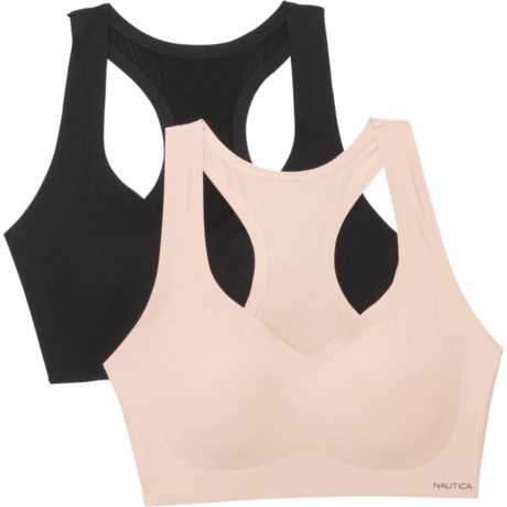 Nautica Laser-Cut Lounge Bralettes - 2-Pack, Racerback, Low Impact (For Women) - BLACK/BARELY THERE (L )