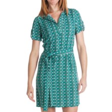 Laundry by Design Matte Jersey Shirt Dress - Johnny Collar, Short Sleeve (For Women) in Seagreen Multi - Closeouts
