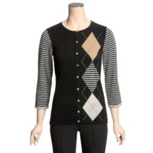 Lauren Hansen Cashmere Cardigan Sweater - Argyle, 3/4 Sleeve (For Women) in Black/Grey/Camel - Closeouts