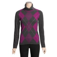 Lauren Hansen Cashmere Turtleneck Sweater - Argyle (For Women) in Charcoal/Magenta - Closeouts