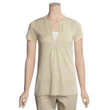 Lauren Hansen Linen-Rich Tunic Shirt - Split Neck, Short Sleeve (For Women) in Oatmeal - Closeouts
