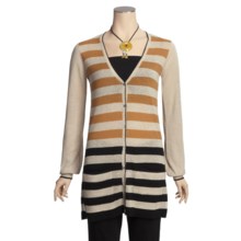 Lauren Hansen Stripe Boyfriend Cardigan Sweater - Linen-Cotton, Long Sleeve (For Women) in Linen/Black/Tobacco - Closeouts