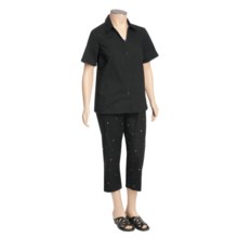 Layered Embroidered Shirt and Capri Set (For Plus Size Women) in Black - 2nds