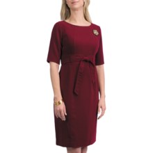 Leslie Fay Crepe Tie Waist Dress - Elbow Sleeve (For Women) in Berry - Closeouts