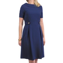 Leslie Fay Gold Button Dress - Short Sleeve (For Women) in Ink - Closeouts