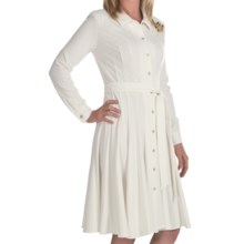 Leslie Fay Ponte Knit Shirt Dress - Long Sleeve (For Women) in Eggshell - Closeouts