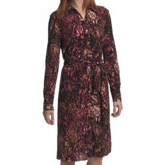 Leslie Fay Shirtwaist Dress - Matte Jersey, Long Sleeve (For Women) in Wine Multi