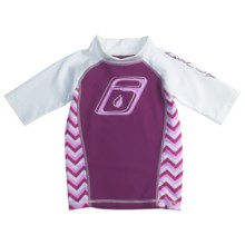 Level Six Stella Rash Guard Shirt - UPF 50+, Short Sleeve (For Girls) in White/Violet/Acute Waves - Closeouts