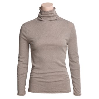 Lightweight Cotton Turtleneck - Long Sleeve (For Women) in Brown Stripe