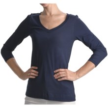 Lilla P Basic Deep V-Neck Shirt - Pima Cotton, 3/4 Sleeve (For Women) in Peacoat - Closeouts