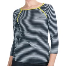Lilla P Boat Neck Raglan Shirt - Pima Cotton, 3/4 Sleeve (For Women) in Dark Navy/White With Lemongrass - Closeouts