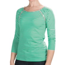 Lilla P Boat Neck Raglan Shirt - Pima Cotton, 3/4 Sleeve (For Women) in Palm/White With Raffia - Closeouts