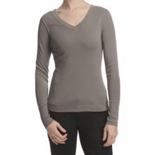 Lilla P Classic Cotton Rib Double V-Neck Shirt - Long Sleeve (For Women) in Safari - Closeouts