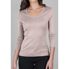 Lilla P Classic Cotton Rib V-Neck Shirt - 3/4 Sleeve (For Women) in Alabaster - Closeouts