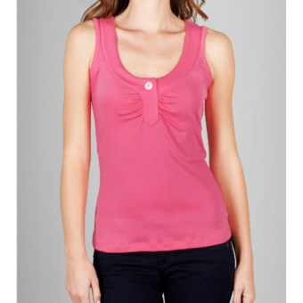 Lilla P Classic Rib Cotton Tank Top - Shirred Placket (For Women) in Camellia
