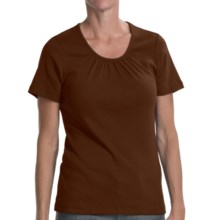 Lilla P Classic Rib Easy T-Shirt - Shirred Neck, Short Sleeve (For Women) in Chocolate - Closeouts