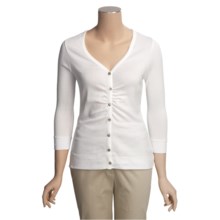 Lilla P Classic V-Neck Cardigan Sweater - 3/4 Sleeve (For Women) in White - Closeouts