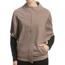 Lilla P Cocoon Zip Jacket - Stretch French Terry, Short Sleeve (For Women) in Gravel - Closeouts