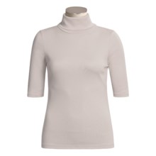 Lilla P Combed Cotton Turtleneck - Elbow Sleeve (For Women) in Pearl - Closeouts
