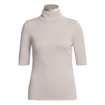 Lilla P Combed Cotton Turtleneck - Elbow Sleeve (For Women)