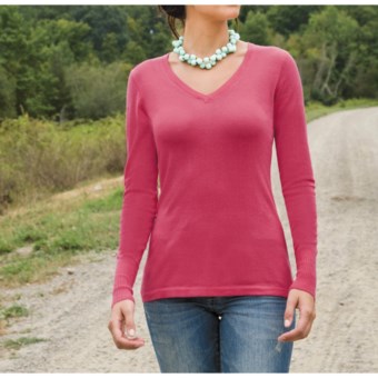 Lilla P Cotton-Modal Sweater - V-Neck (For Women) in Rosebud
