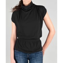 Lilla P Draped Turtleneck - Pima Cotton-Modal, Short Sleeve (For Women) in Black - Closeouts