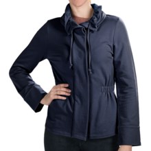 Lilla P Drawstring Collar Jacket - Stretch French Terry, 3/4 Sleeve (For Women) in Dark Navy - Closeouts
