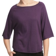 Lilla P Easy Cropped Sweater - Boat Neck, 3/4 Sleeve (For Women) in Violet - Closeouts