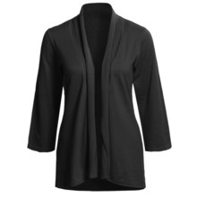 Lilla P Essentials Cardigan Sweater - Cotton-Cashmere, Open Front, 3/4 Sleeve (For Women) in Black - Closeouts