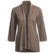 Lilla P Essentials Cardigan Sweater - Cotton-Cashmere, Open Front, 3/4 Sleeve (For Women) in Fawn - Closeouts
