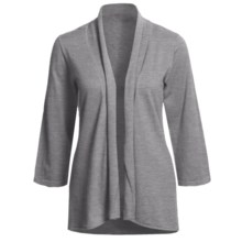 Lilla P Essentials Cardigan Sweater - Cotton-Cashmere, Open Front, 3/4 Sleeve (For Women) in Heather Grey - Closeouts