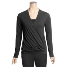 Lilla P Flame Pleated Cross-Front Shirt - Pima Cotton-Modal, Long Sleeve (For Women) in Black - Closeouts