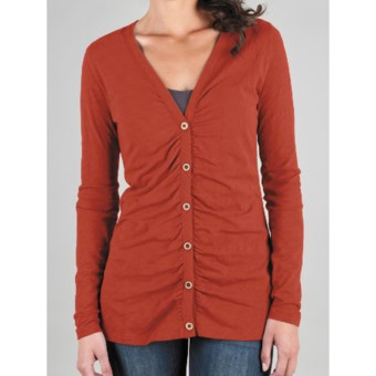 Lilla P Flame Ruched Cardigan Sweater - Pima Cotton Slub (For Women) in Cinnibar