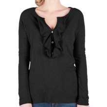 Lilla P Flame Ruffle Placket Henley Shirt - Pima Cotton Slub, Long Sleeve (For Women) in Black - Closeouts