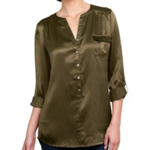 Lilla P Hammered Silk Pocket Tunic - Long Sleeve (For Women) in Fatigue Silk - Closeouts