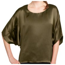Lilla P Hammered Silk Shirt - Shirred 3/4 Dolman Sleeve (For Women) in Fatigue Silk - Closeouts