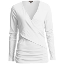 Lilla P Pima Cotton Cross Front Shirt - Ruched Sides, Long Sleeve (For Women) in White - Closeouts