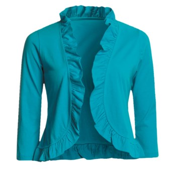 Lilla P Pima Cotton Jersey Bolero Shirt - Ruffled, 3/4 Sleeve (For Women) in Sea