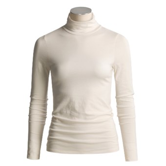 Lilla P Pima Cotton Turtleneck - Long Sleeve (For Women) in Pearl