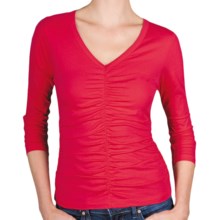 Lilla P Pima Jersey Shirred Shirt - V-Neck, 3/4 Sleeve (For Women) in Loganberry - Closeouts