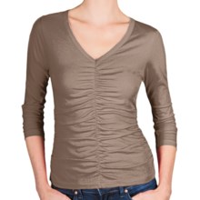 Lilla P Pima Jersey Shirred Shirt - V-Neck, 3/4 Sleeve (For Women) in Raffia - Closeouts
